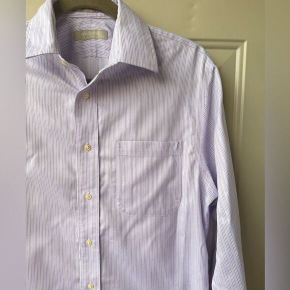 Nordstrom Men’s Lavender Stripe Wrinkle-Free Shirt 14.5 | 33 100% Cotton Preppy - Picture 3 of 5